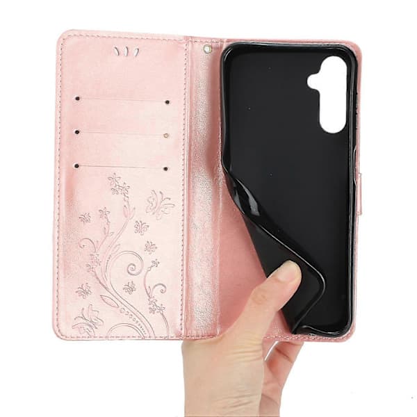 Futteral til Samsung Galaxy A55 5G med sommerfugllær, telefonfutteral med stativ og lommebok roségull Rose Gold Rose Gold
