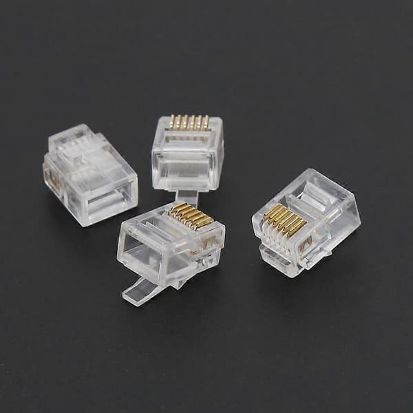 100 stk RJ12 6P6C Modulær Kabel for Telefonkontakter Krystallkontakter