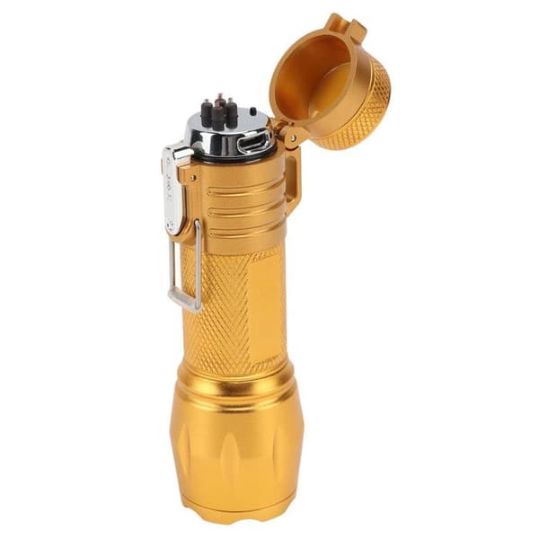 Vandtæt elektrisk lighter – Plasma-lysbue + 3-trins zoom-lygte – Camping/Vandring – Guld