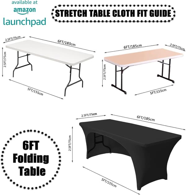 Svart 1,8 m Stretchduk for Rektangulære Bord med Åpen Bakside, Spandex Rektangulær Bordduk for Utendørs Servering, Vi A A