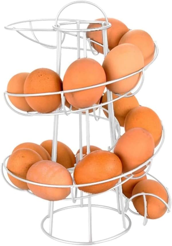 Spiralformet eggoppbevaring, eggstativ i metall, spiralformet eggoppbevaring for kjøkken, for 24 egg (hvit)