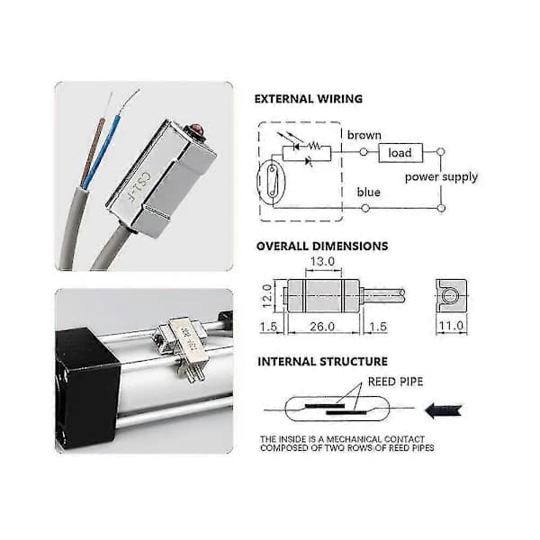 CS1-F Magnetisk luftpneumatisk cylinder magnetisk reed-kontakt sensor DC AC 5V-240V