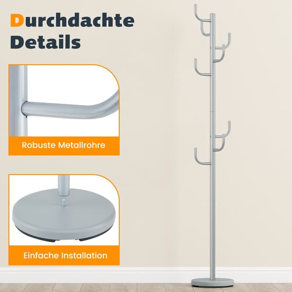 Naulakko, 175 cm, 8 koukkua, säädettävä korkeus, hopea