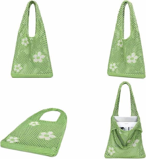 Kvinders hæklede håndtasker sommer strand vævede tasker boho strikkede skuldertasker blomster shopping rejse afslappede punge til festivaler