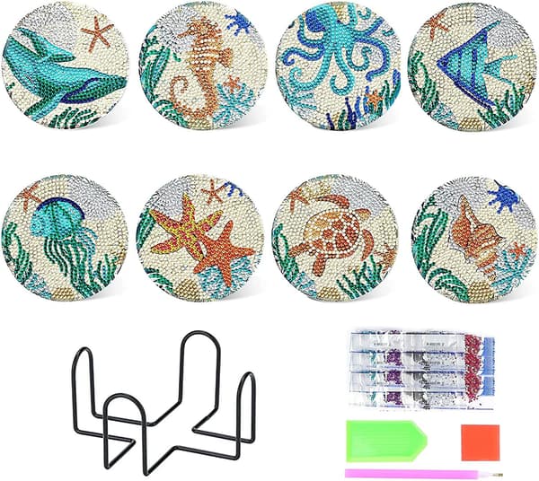 8-pakkaus Ocean Diamond -maalattu lasinalunen DIY