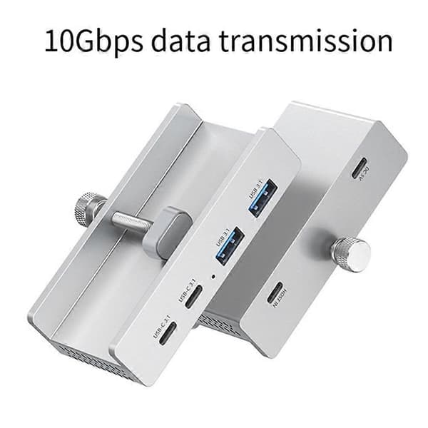 4-ports USB 3.2 HUB 3.2 Aluminium Strømforsyning USB3.2 Splitter Adapter Klemme Multi Koncentrator 10G PC Tilbehør Hub, A Sølv Silver