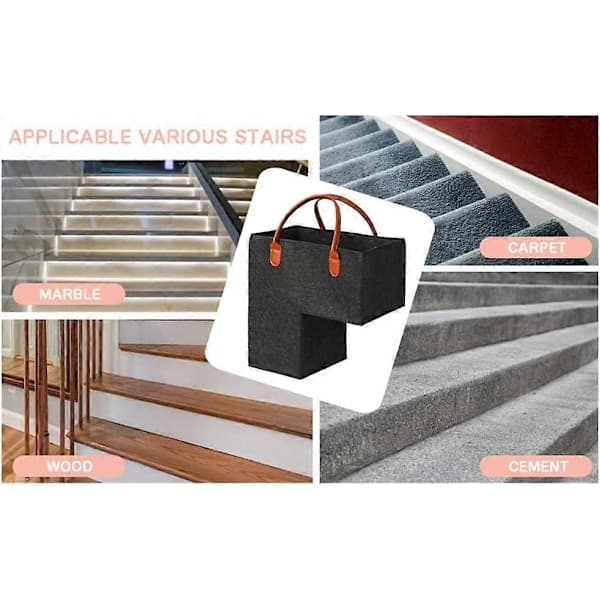 Stair Basket - Step Basket with Leather Handle Black
