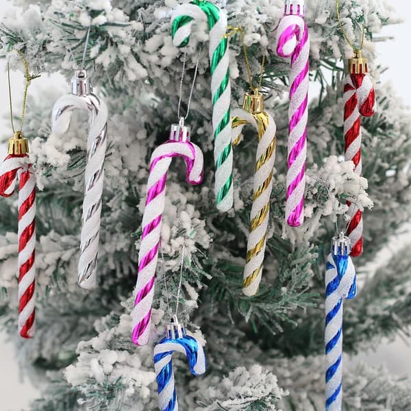 6-13 cm Glitter Sukkerstok Juletræspynt/Sæt (6 farver)
