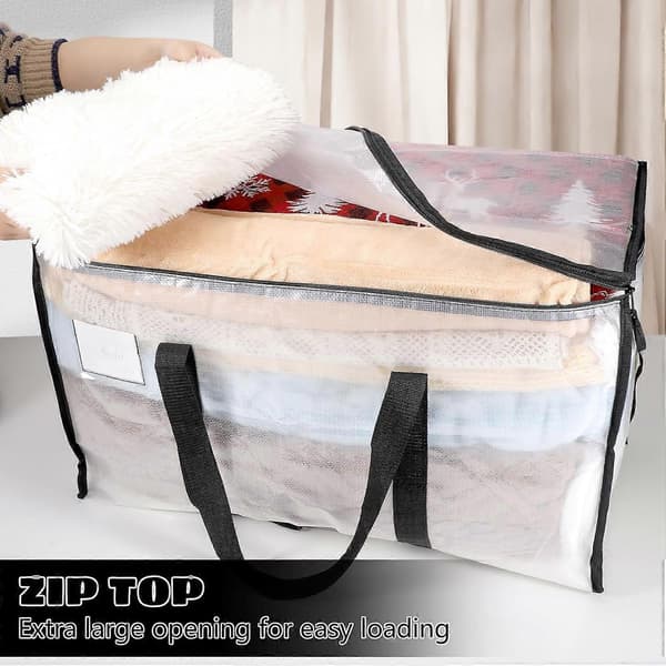 Large Storage Bags with Lids, Clear, Heavy Duty, Zippered, for Moving, Bedding, Comforters, Toys 4PCS 90L 90L 4PCS