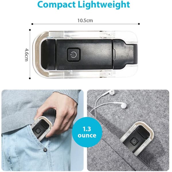 Mini LED Clip Book Lamp USB Rechargeable Book Reading Light Adjustable Brightness Eye Protection Portable Bookmark Reading Lamp 1 Piece Black