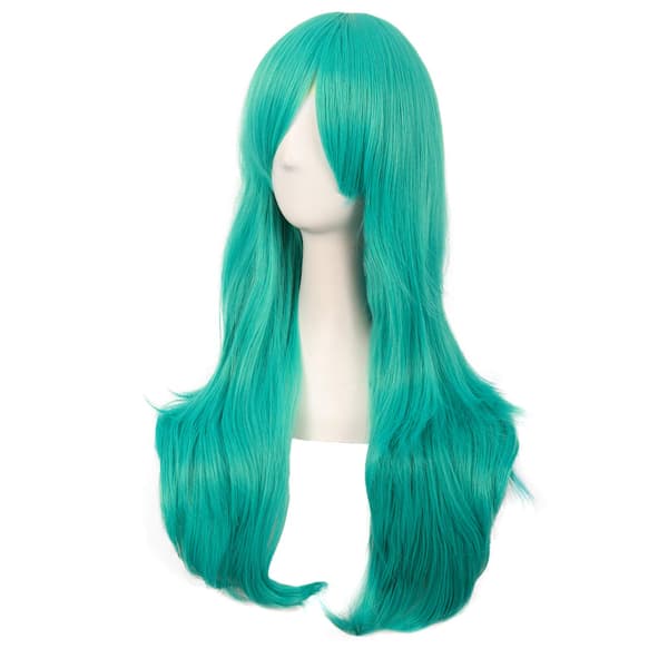 Paryk Anime lang krøllet paryk 70CM (Blågrøn)