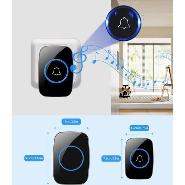 Waterproof Wireless Doorbell Set - 300m Range, 60 Melodies, 5 Volume Levels, LED Display - Black