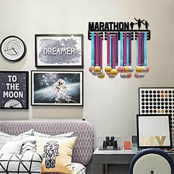 1 set Medaljhållare Display Marathon Löpning Hängare Rack Sportpriser Metall Snoddhållare Rack Robust Väggmonterad