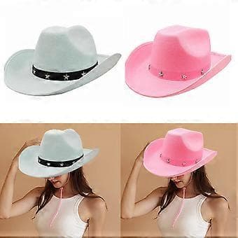 Solid Breathable Cowboy Hat Western Style Large Brim Hat Casual Sunproof Hat with Star Rivet Decor & Chin Strap Brown
