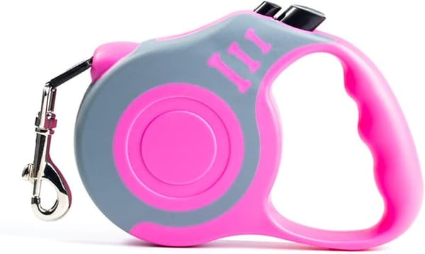 Retractable Dog Leash, Lightweight Leash with Non-Slip Handle, for Small and Medium Dogs (Grey Pink, 16ft)