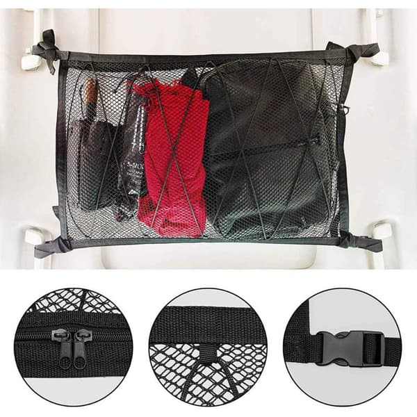 2x Car Roof Storage Net, Roof Compartment, Interior Space, Trunk, Organizer, Black