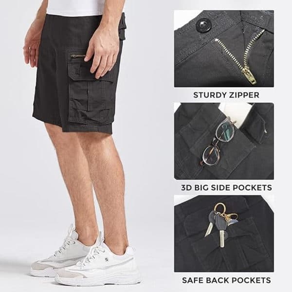 Cargo-shorts til mænd, lette bukser med flere lommer, afslappede, uden bælte