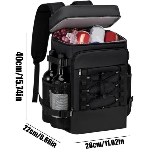 Insulated Backpack Cooler - Portable with Cooling System for Lunch, Travel, Camping, Fishing - Black