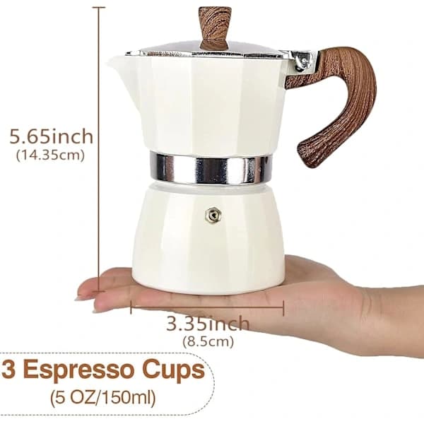 Mokabrygger Espressomaskine Premium Aluminium Manuel Komfur Kaffemaskine til Hjem Camping 3 Kopper 150ml Hvid