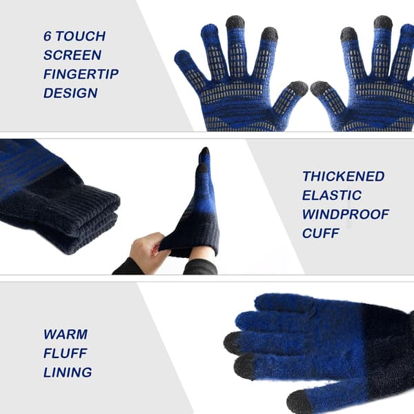 Touchscreen Gloves for Men, Non-Slip Thermal Gloves, Knitted Men's Gloves with Silicone Particles, Thicker, Elastic, Windproof