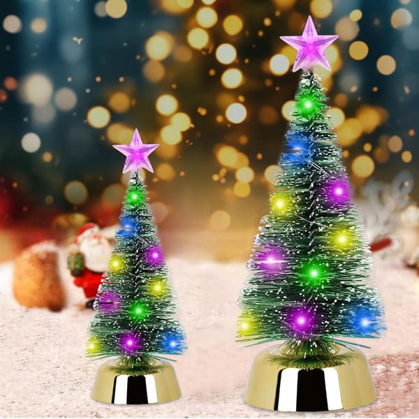 Mini Christmas Tree with LED - Small Artificial Christmas Tree with Lights - Mini Miniature Christmas Tree - 19cm + 25cm