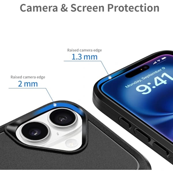 Designet til iPhone 16 Cover Sort, Kraftig Beskyttelse Stødsikkert Anti-ridse Mobilcover til iPhone 16 6,1 tommer sort