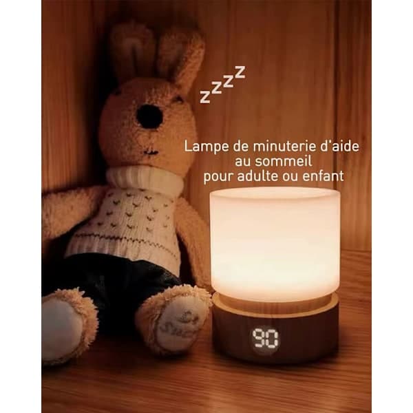 Night light with timer, small bedside lamp, LED night light for children, baby night light, wood structure, dimmable, battery, rechargeable [Energy