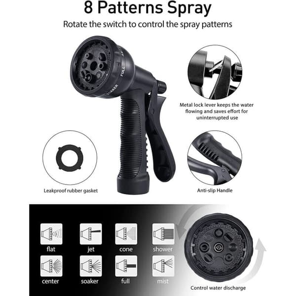 15 m reinforced expandable garden hose with storage bag, black