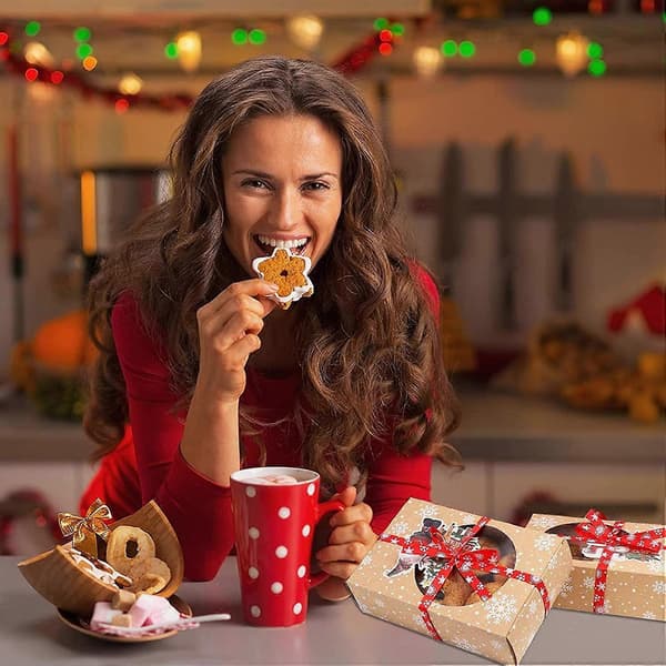 12 pcs Christmas Cookie Box Kraft Paper for Packaging Cookies and Pastries