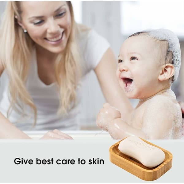 Set of 2 Natural Wood Bamboo Soap Dishes for Bathroom Kitchen Sponge Storage