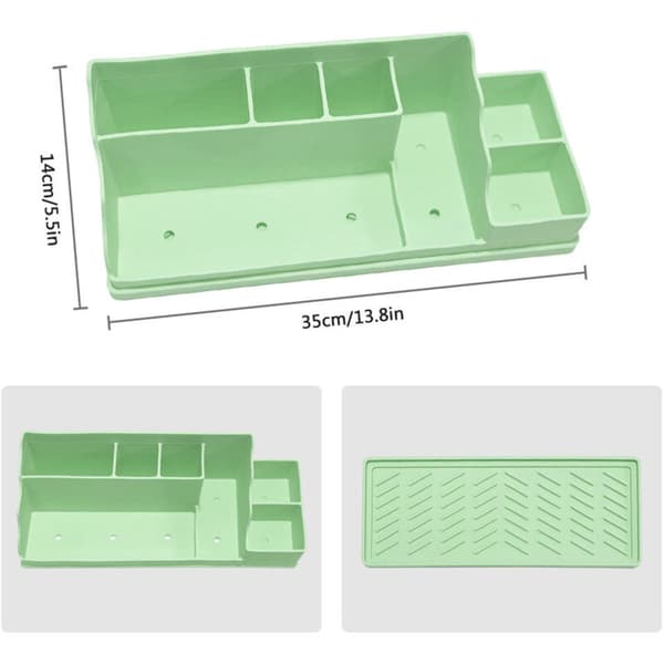 Desktop Organizer Large Capacity 350 x 140 x 110 mm Compact Durable for Bathroom Office Green