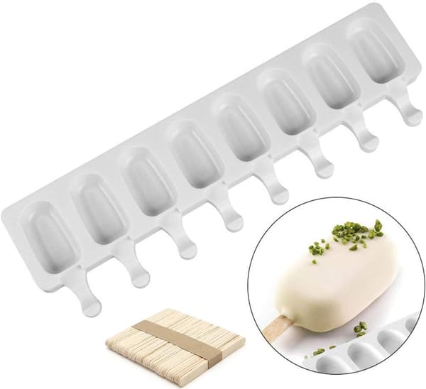 Glassform 8st Mini Cakesicles Silikonform + 50st Glasspinnar Vit white