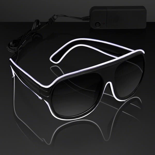 Kirkkaat aurinkolasit Aviator White EL Wire Neon LED Flashing Glass