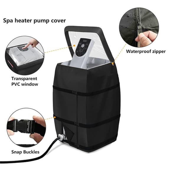 Spa Heat Pump Cover with Transparent PVC Top Window and Zipper Opening (Black)