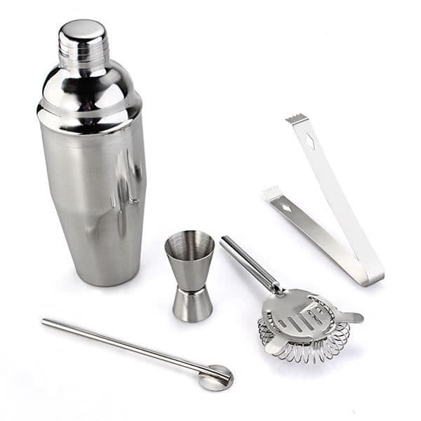 Cocktailsett - 5 deler - Rustfritt stål - 750 ml barshaker - Tåler oppvaskmaskin