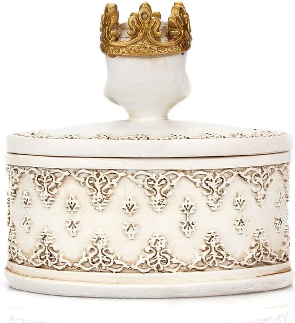 White Skeleton Head Skull Jewelry Organizer Box Holder with Crown