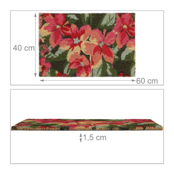Kokosfiber dørmatte med blomstermotiv