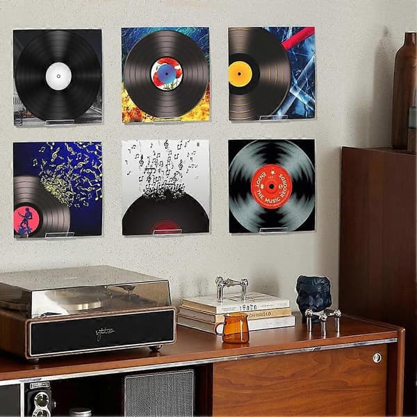 6-pack Vinyl Record Holder Wall Mount No Drilling, Self-Adhesive Acrylic Record Shelf Display Stand Compatible with LP Records CD[LD]