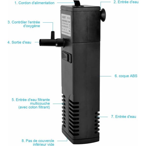 Vandstrømsakvariefilter 4W 300L/H Akvarium internt filter 60L Akvariepumpefilter