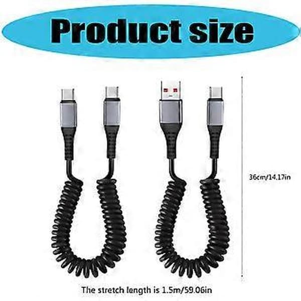 Upgraded Spiral Music Cable USB to USB C Retractable Fast Charging Cable Spring Design Cable for Smartphones and Tablets USB C USB C