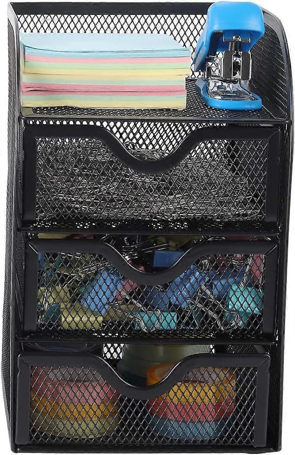Mesh Desk Organizer with 3 Small Drawers, Desktop Organizer, Office Supplies Holder