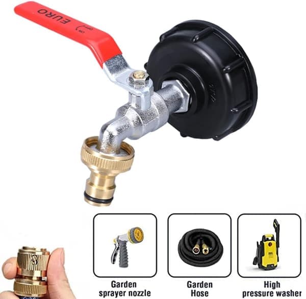 IBC tankkran 1000L regnvannsoppsamlingskran, IBC vanntankadapter 1/2  \" dobbel regnvannsoppsamlingskran, messingkran av PP grovgjenge
