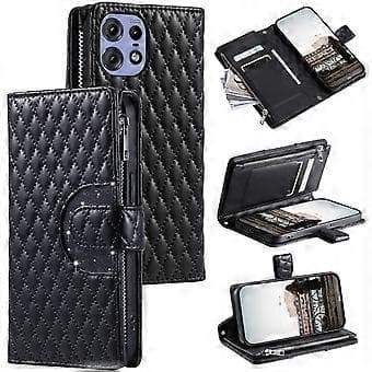 Glitter Lattice Nahkakotelo Motorola Edge 50 Prolle (Musta)