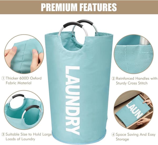 Foldable Laundry Basket 115L Large Collapsible Laundry Hamper with Raised Feet Easy to Clean for Home, Dorm, and Camping Lake Blue