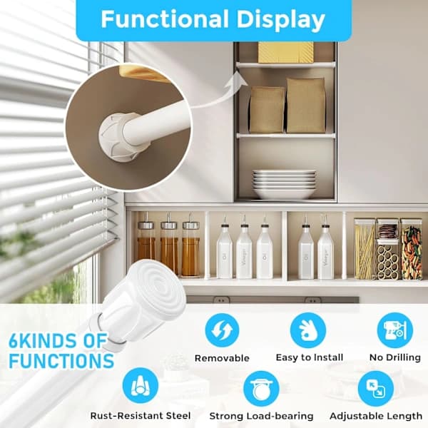 4-pack Tension Curtain Rods, Mini Telescopic Steel Spring Rods No Drill for Narrow Windows Kitchen Bathroom, White 30-50 cm