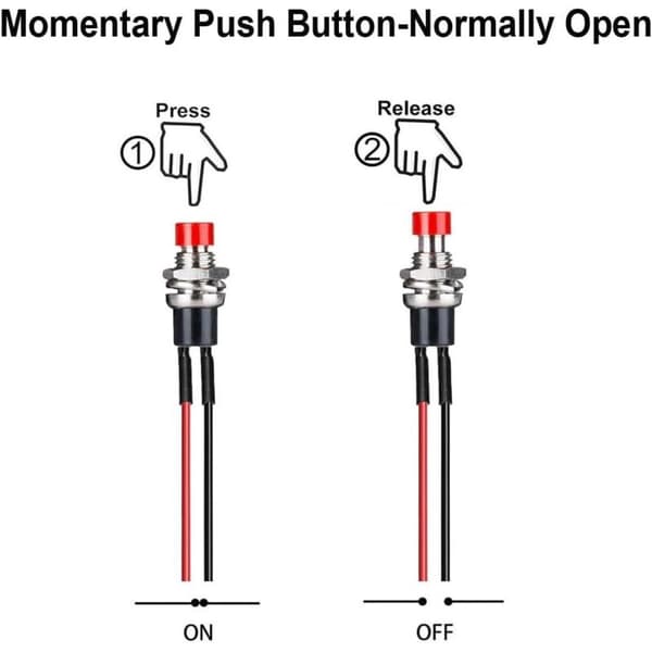 7mm Pre-wired Mini Push Button Switch 12pcs SPST ON/OFF 2 Pin Round 3V-6V-12V-24V-230V/1A Normally Open for Model Railway Hobby