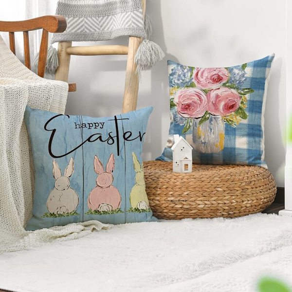 Easter Pillow Covers 18 X 18 Set of 4 Easter Decorations Pillowcase Decoration for Sofa
