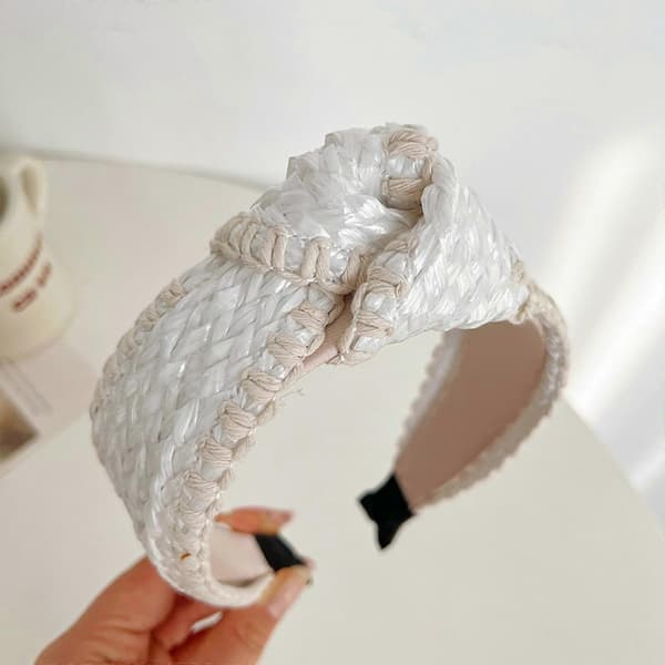 Vævede hårbånd i halm til piger, elegant hovedbeklædning til damer, brede hårbånd, tilbehør, elegante forårshårbånd til fødselsdagsfest - Sort