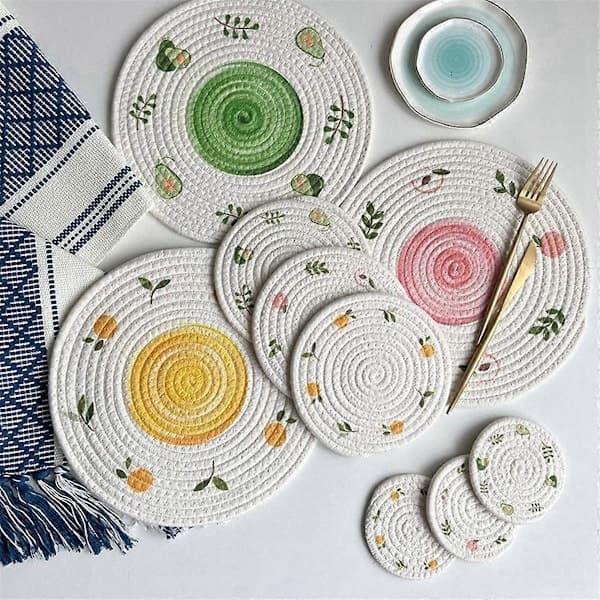Round Table Mat Woven Placemats Non-slip Dining Table Mats Anti-slip Tableware Bowls Coasters Kitchen Dr[CO]
