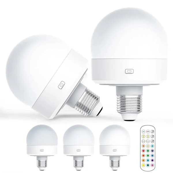 USB Rechargeable Light Bulb with Remote Control Timer Dimmable Easy to Install Battery Operated E27 Bulb RGB Lamp QingHai White